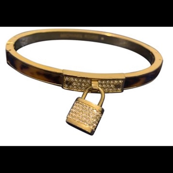 Michael Kors crystal and pave gold toned hinged padlock bracelet - Picture 10 of 10